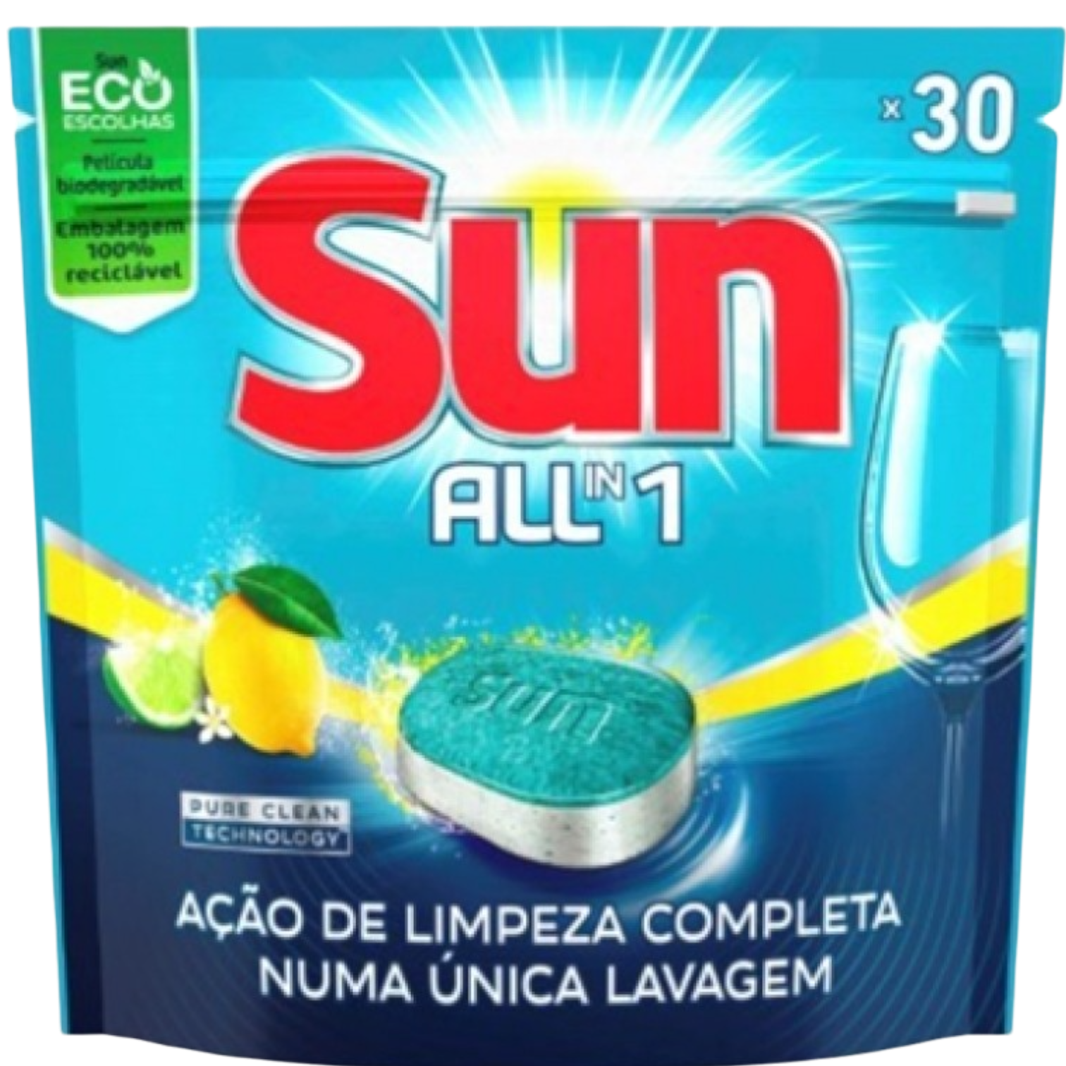 Sun All in One Limão Pastilhas para Máquina de Loiça - 30 Unidades