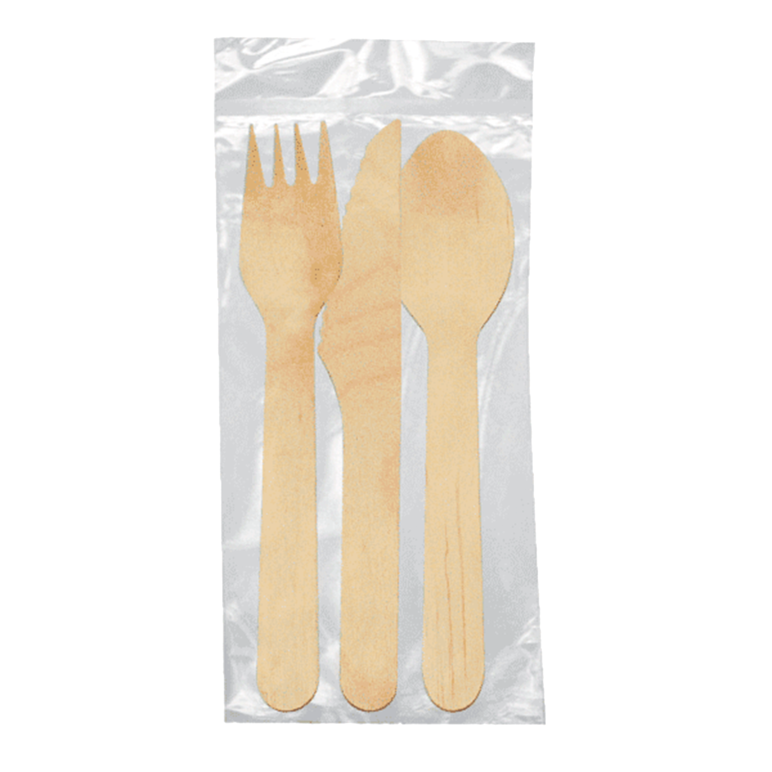 Conjunto Garfo+Faca+Colher de Madeira de 16cm - 100 Unidades